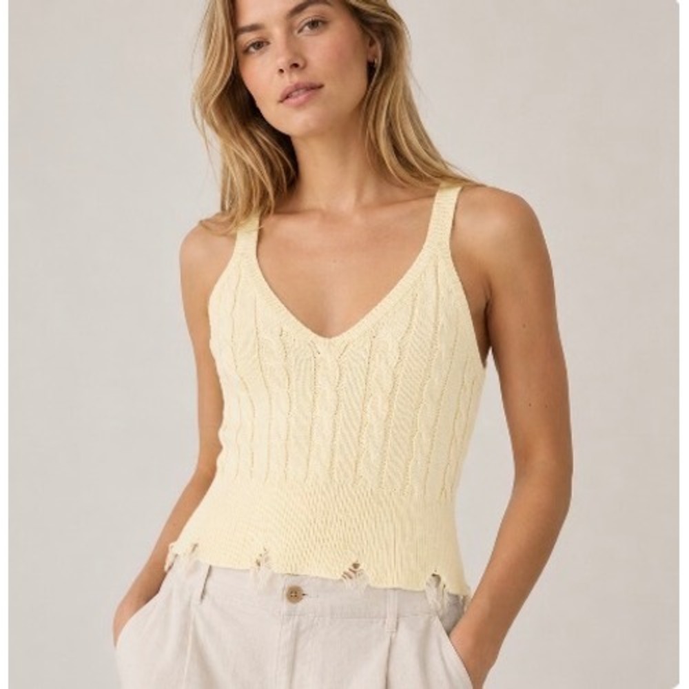 525 America Cable Knit Distressed Hem Camisole Butter Yellow SP22S011 Womens L